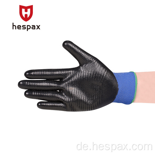 Hespax Blue Nylon nahtloser mechanischer Nitril-Anti-Öl-Handschuhe